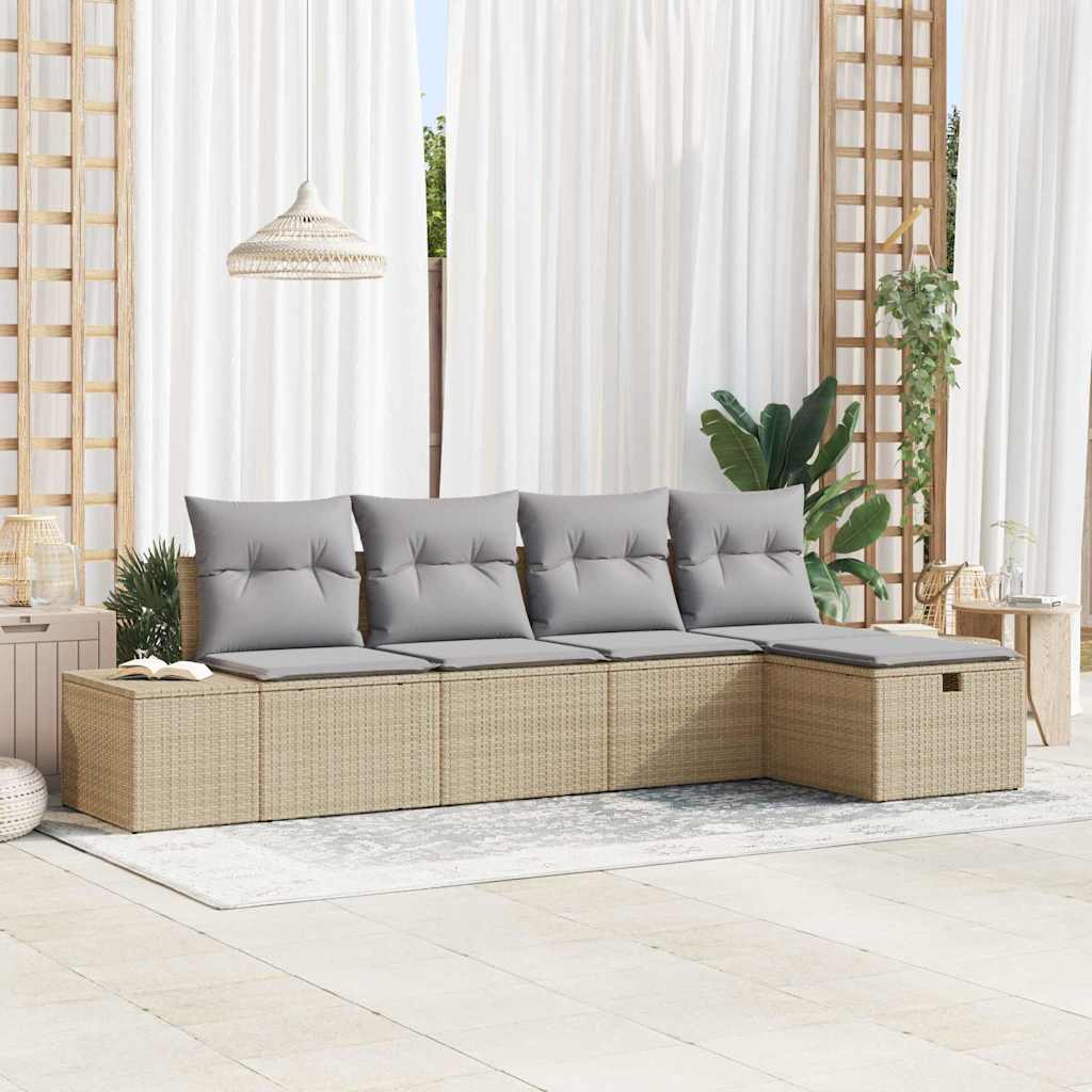 Tuinbankenset 5 st Beige poly rattan