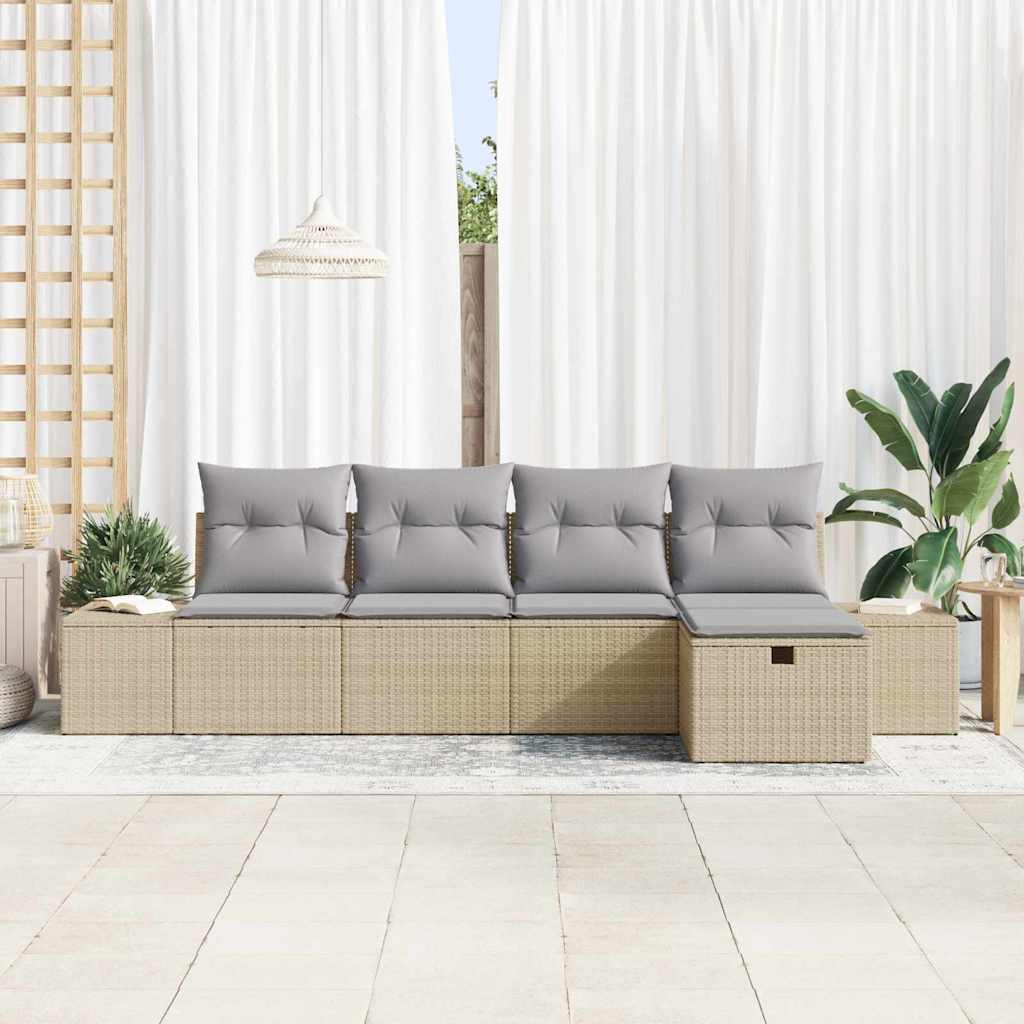 Tuinbankenset 5 st Beige poly rattan