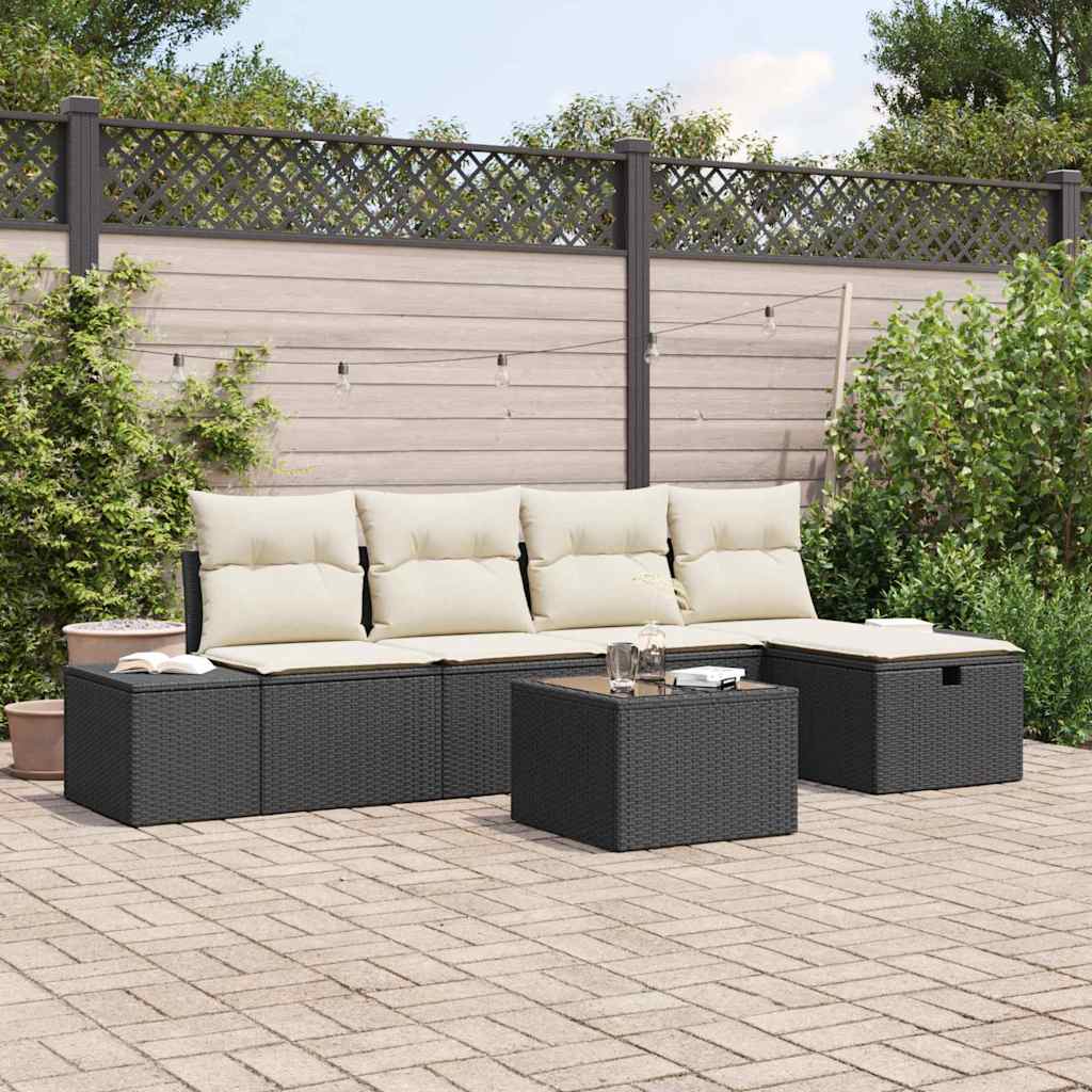 Tuinbankenset met kussen 6 pcs Zwart poly rattan is nu te koop bij PeponiXL, paradijselijk wonen!