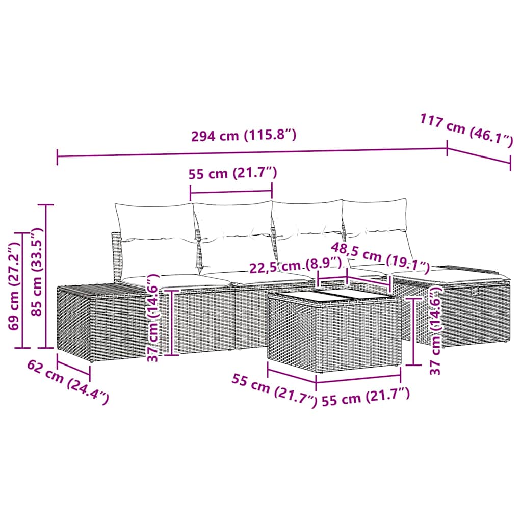 Tuinbankenset met kussen 6 pcs Zwart poly rattan is nu te koop bij PeponiXL, paradijselijk wonen!