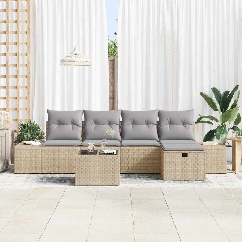 Tuinbankenset 6 st Beige poly rattan