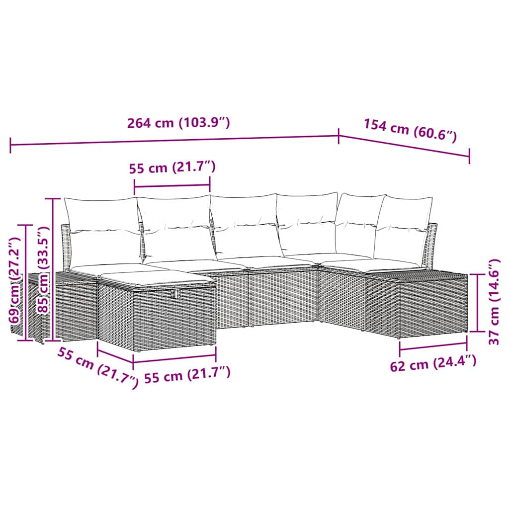 Tuin Sofa Set 6 st Beige poly rattan