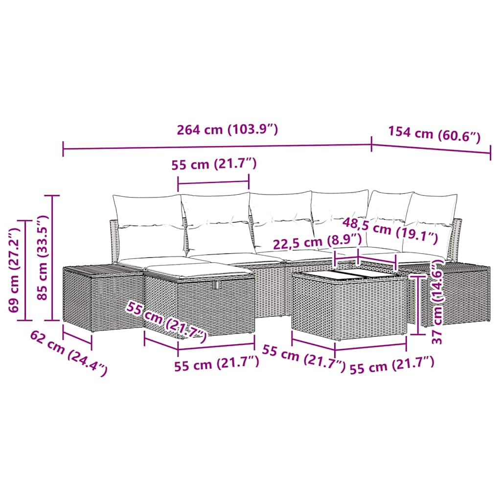 Tuin Sofa Set 7 st Beige poly rattan