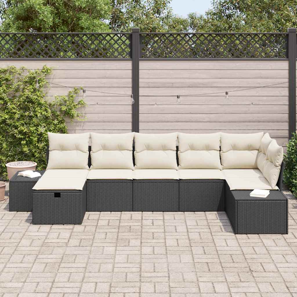 Tuin Sofa Set met kussen 7 pcs Zwart poly rattan is nu te koop bij PeponiXL, paradijselijk wonen!