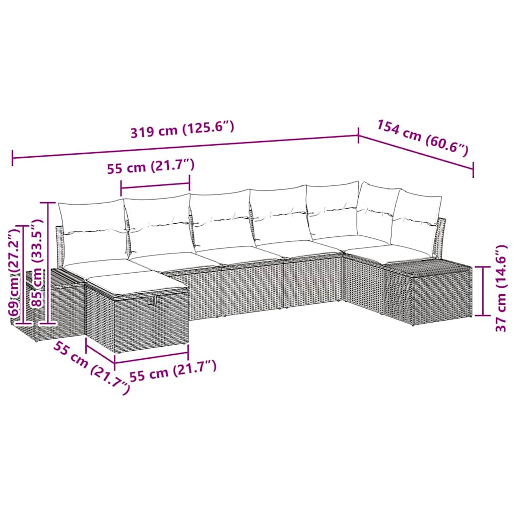 Tuin Sofa Set met kussen 7 pcs Zwart poly rattan is nu te koop bij PeponiXL, paradijselijk wonen!