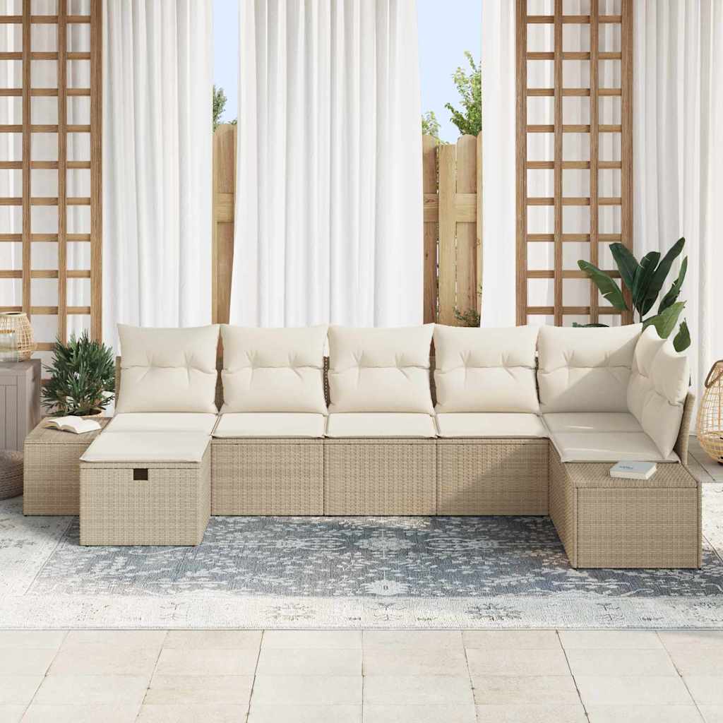 Tuin Sofa Set met kussen 7 pcs Beige poly rattan is nu te koop bij PeponiXL, paradijselijk wonen!
