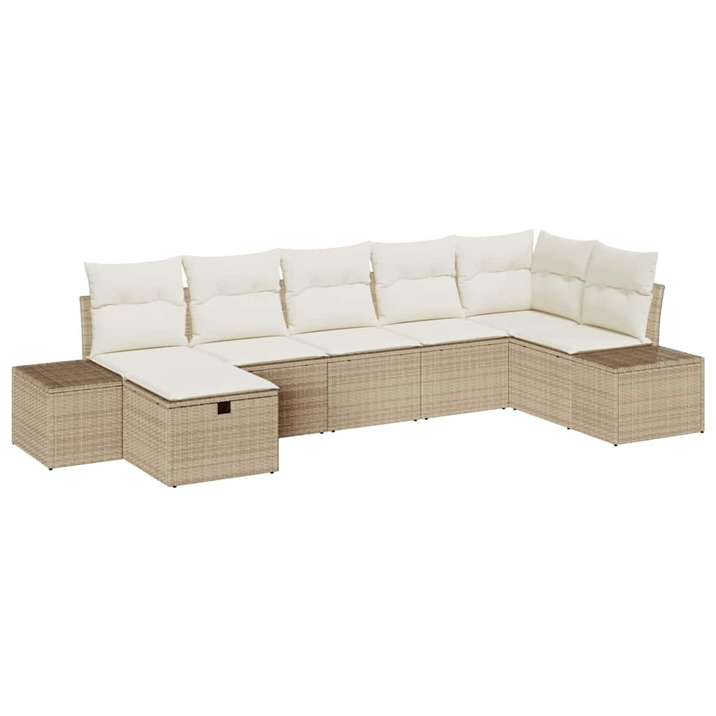 Tuin Sofa Set met kussen 7 pcs Beige poly rattan is nu te koop bij PeponiXL, paradijselijk wonen!
