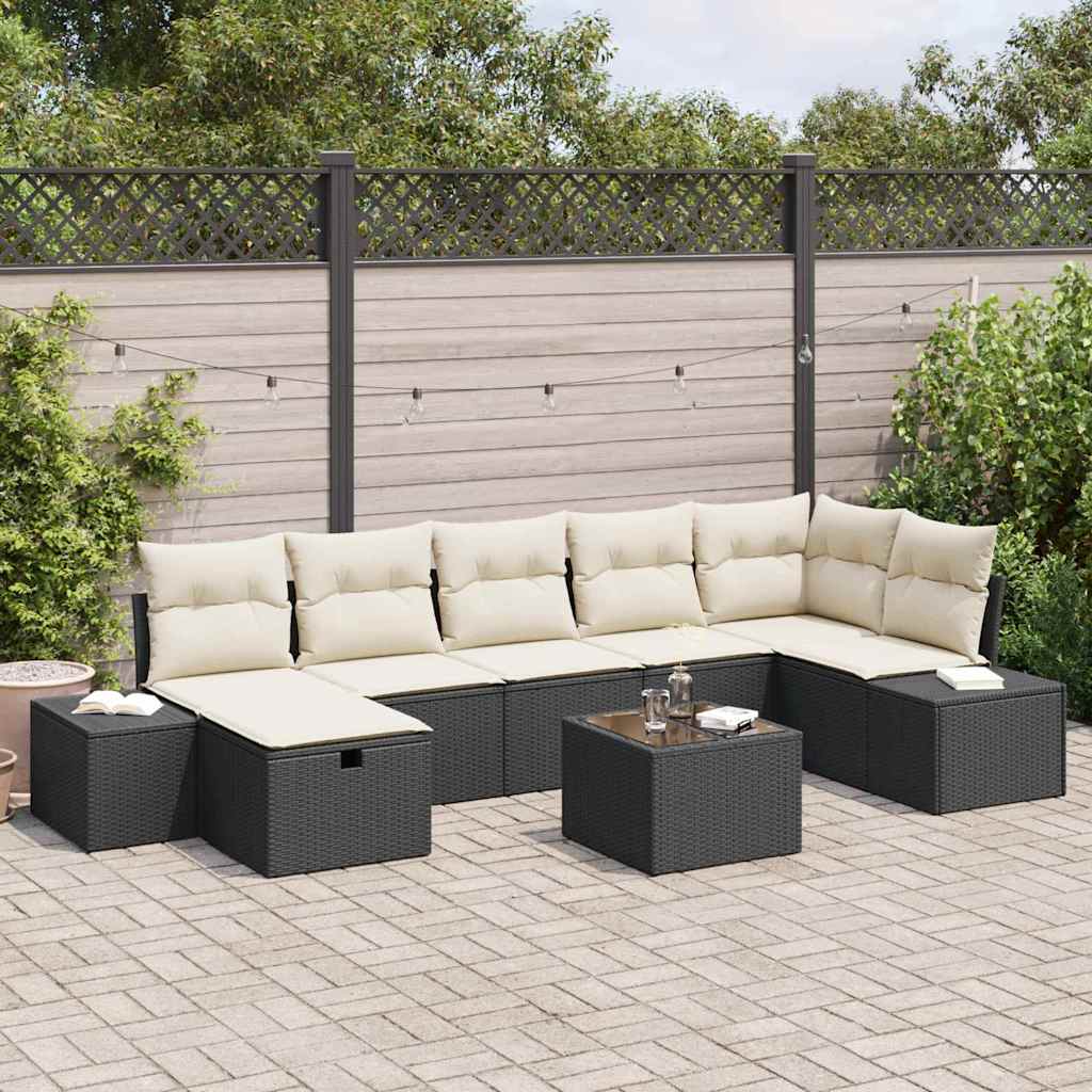 Tuin Sofa Set met kussen 8 pcs Zwart poly rattan is nu te koop bij PeponiXL, paradijselijk wonen!