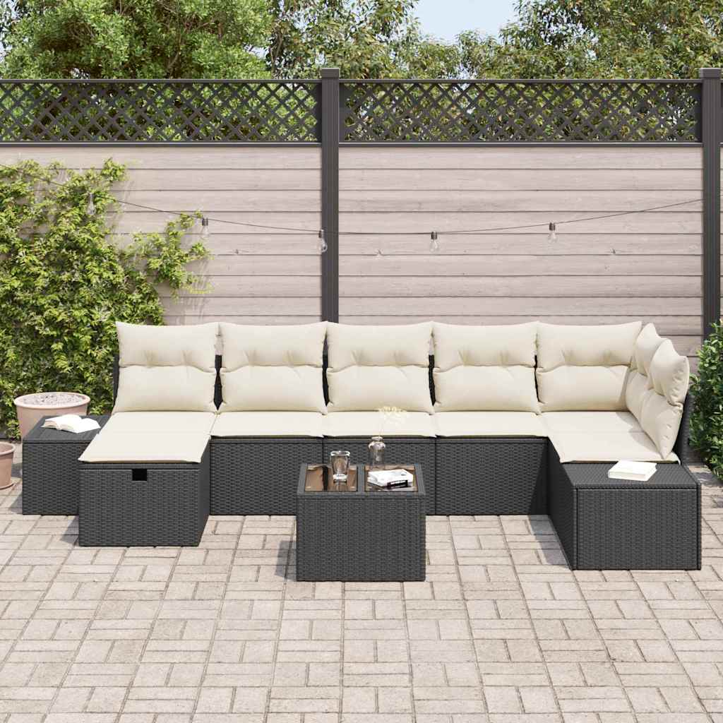 Tuin Sofa Set met kussen 8 pcs Zwart poly rattan is nu te koop bij PeponiXL, paradijselijk wonen!