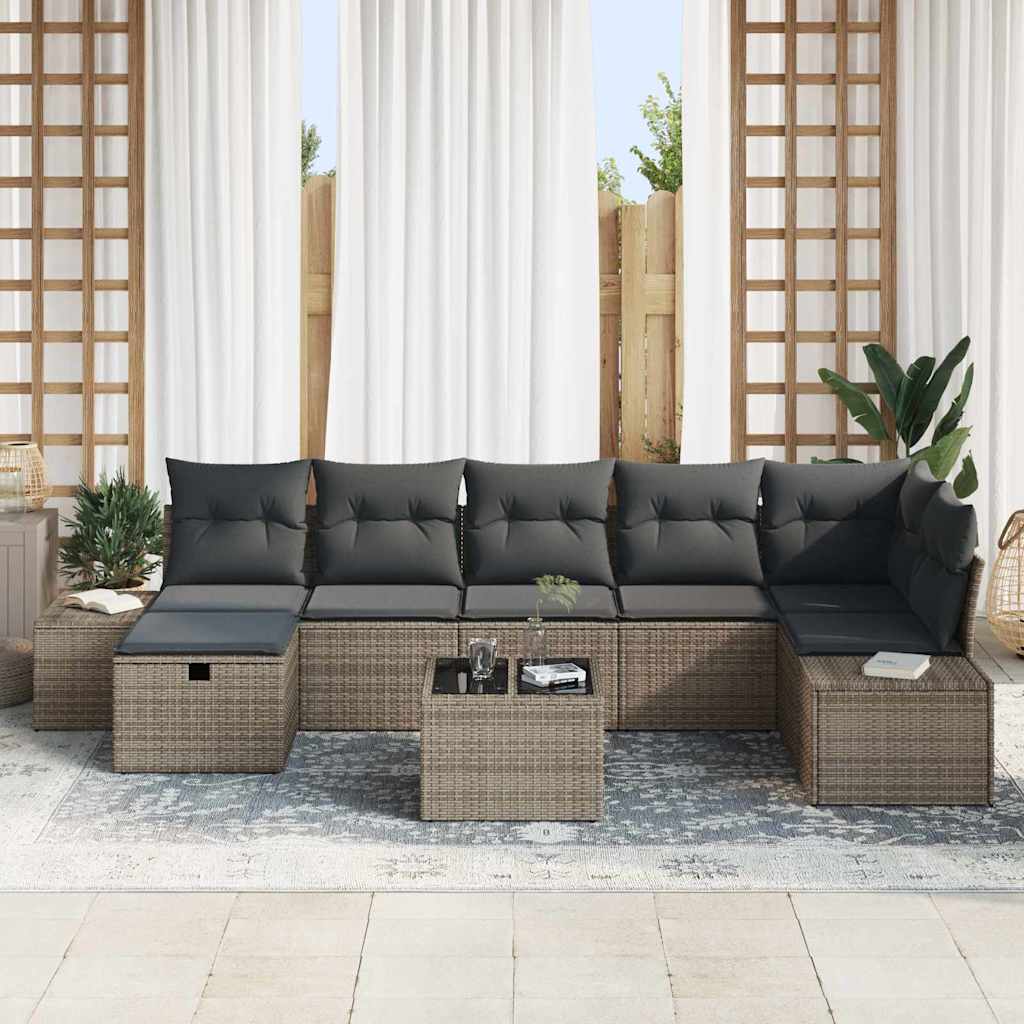 Tuin Sofa Set met kussen 8 pcs Grijs poly rattan is nu te koop bij PeponiXL, paradijselijk wonen!