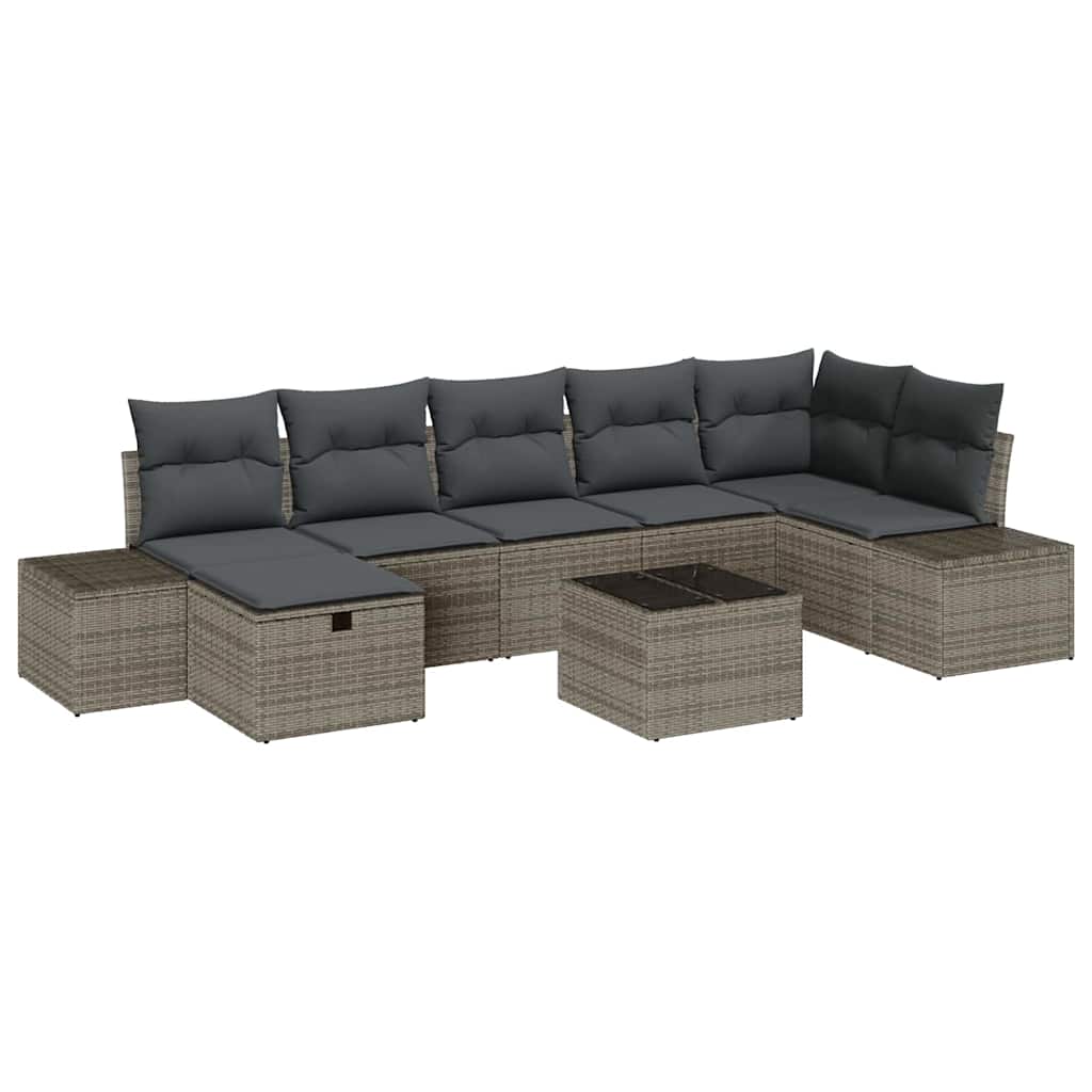 Tuin Sofa Set met kussen 8 pcs Grijs poly rattan is nu te koop bij PeponiXL, paradijselijk wonen!