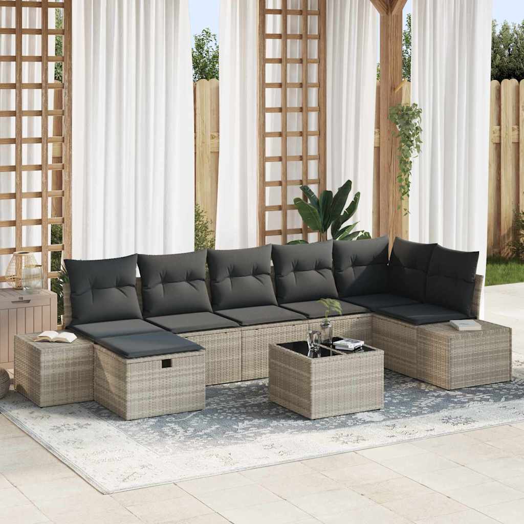 Tuin Sofa Set met kussen 8 pcs Lichtgrijs poly rattan is nu te koop bij PeponiXL, paradijselijk wonen!