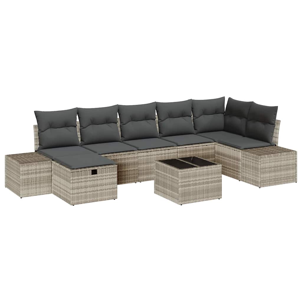 Tuin Sofa Set met kussen 8 pcs Lichtgrijs poly rattan is nu te koop bij PeponiXL, paradijselijk wonen!
