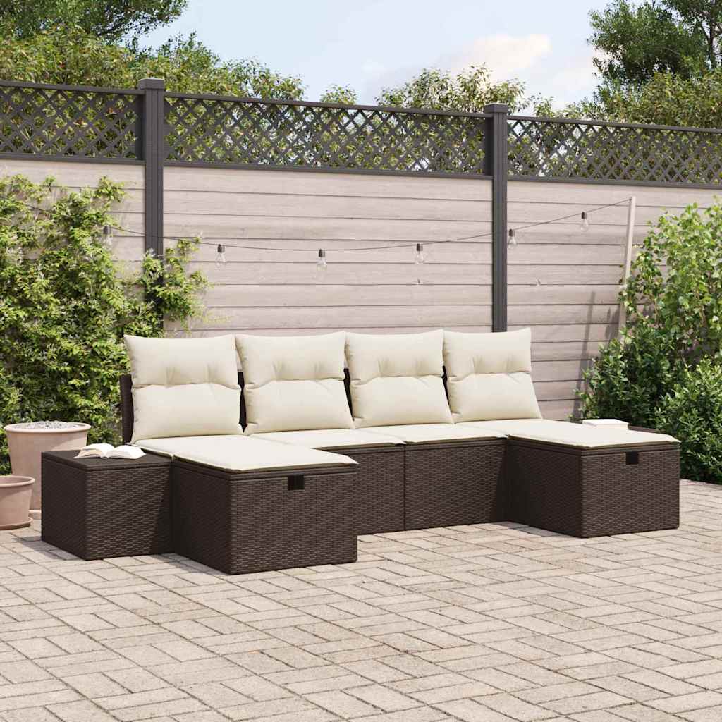 Tuin Sofa Set met kussen 6 pcs Bruin poly rattan is nu te koop bij PeponiXL, paradijselijk wonen!