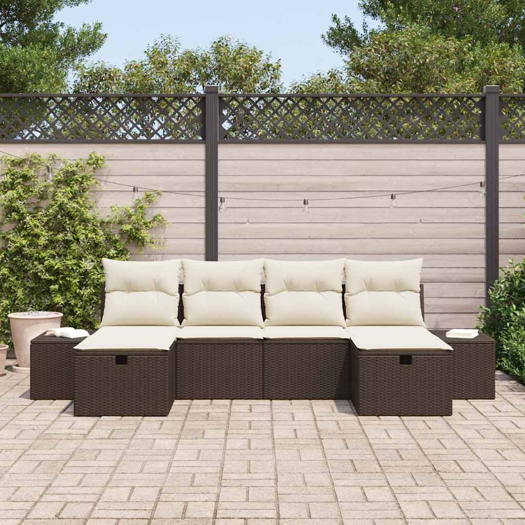 Tuin Sofa Set met kussen 6 pcs Bruin poly rattan is nu te koop bij PeponiXL, paradijselijk wonen!