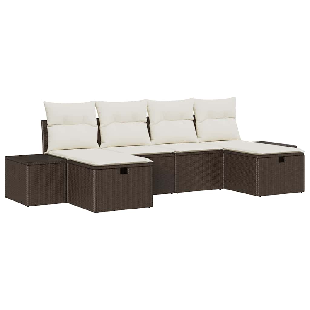 Tuin Sofa Set met kussen 6 pcs Bruin poly rattan is nu te koop bij PeponiXL, paradijselijk wonen!
