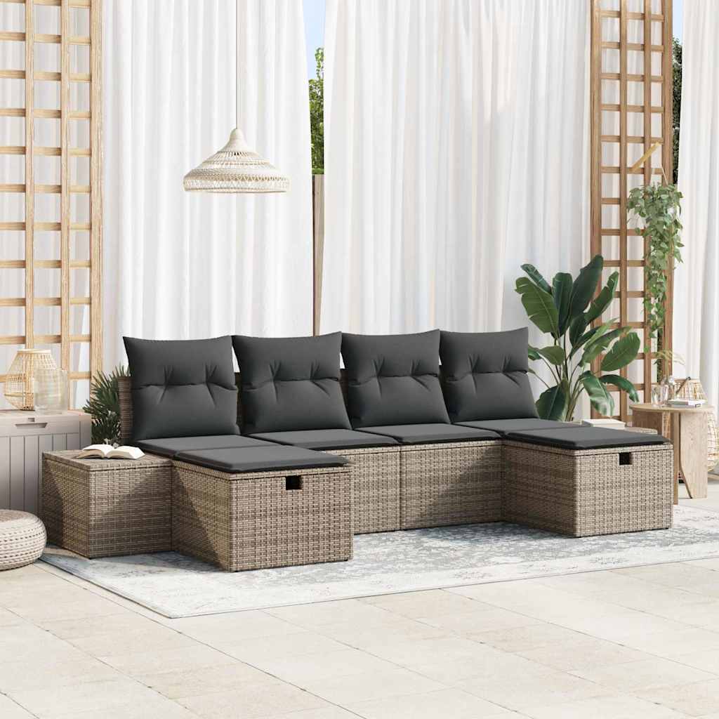 Tuin Sofa Set met kussen 6 pcs Grijs poly rattan is nu te koop bij PeponiXL, paradijselijk wonen!
