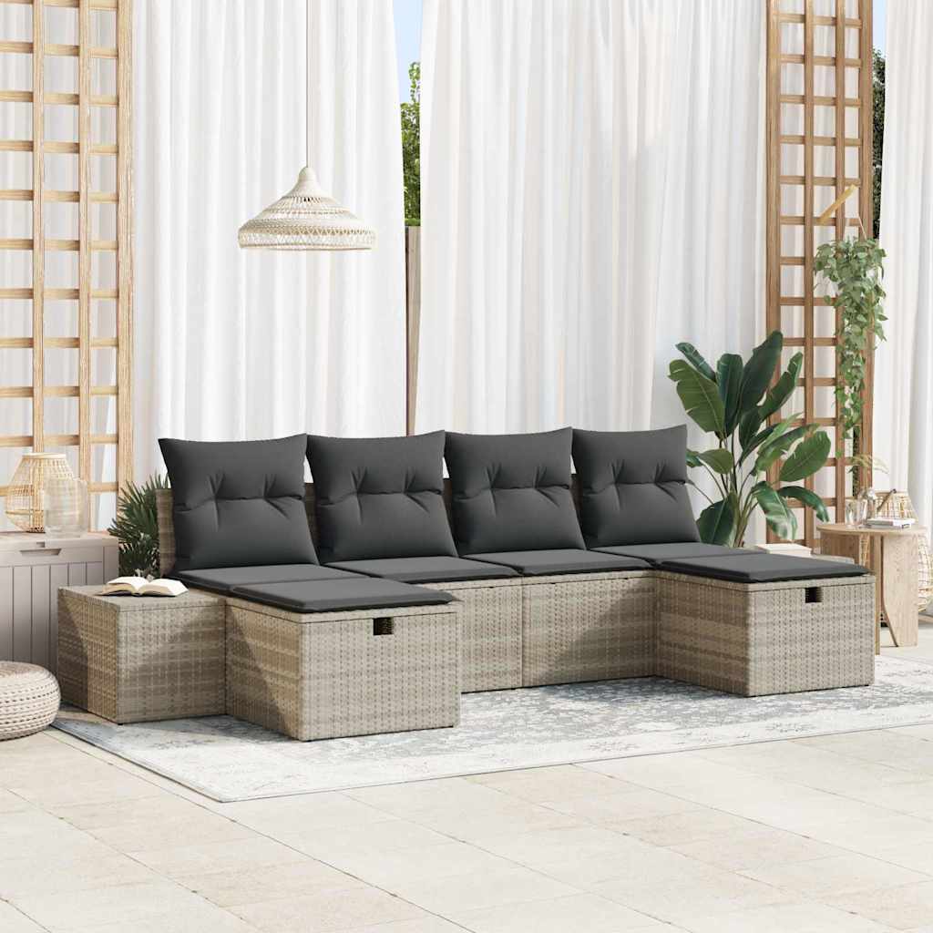 Tuin Sofa Set met kussen 6 pcs Lichtgrijs poly rattan