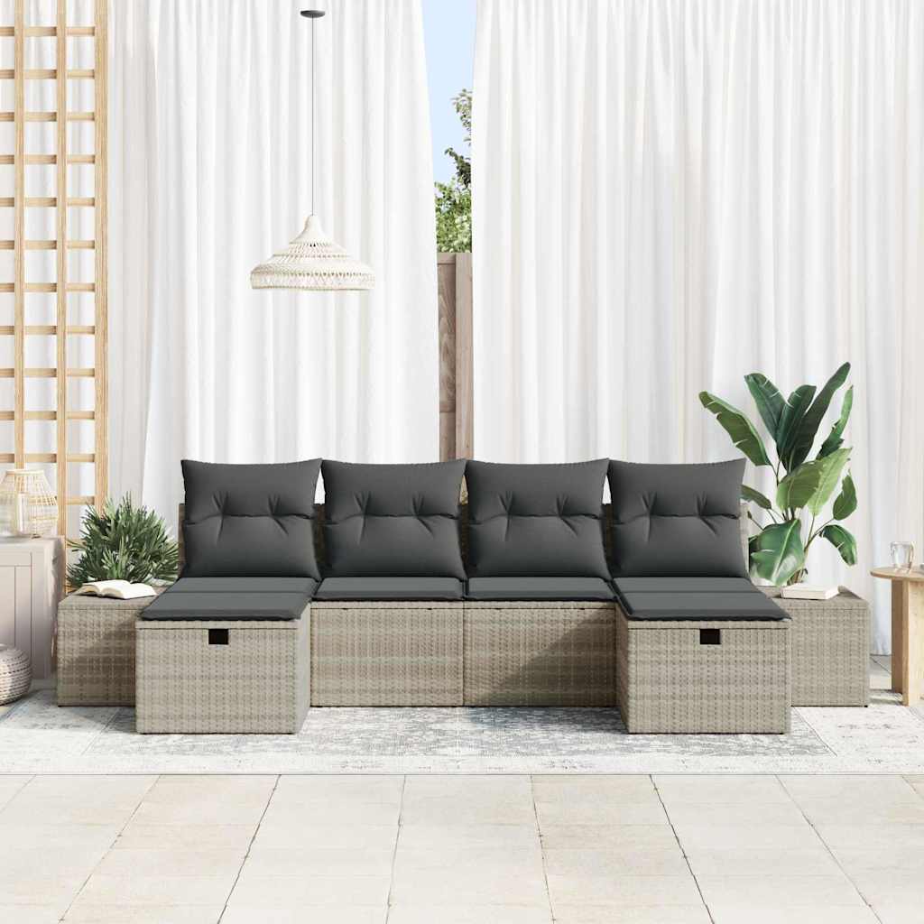 Tuin Sofa Set met kussen 6 pcs Lichtgrijs poly rattan