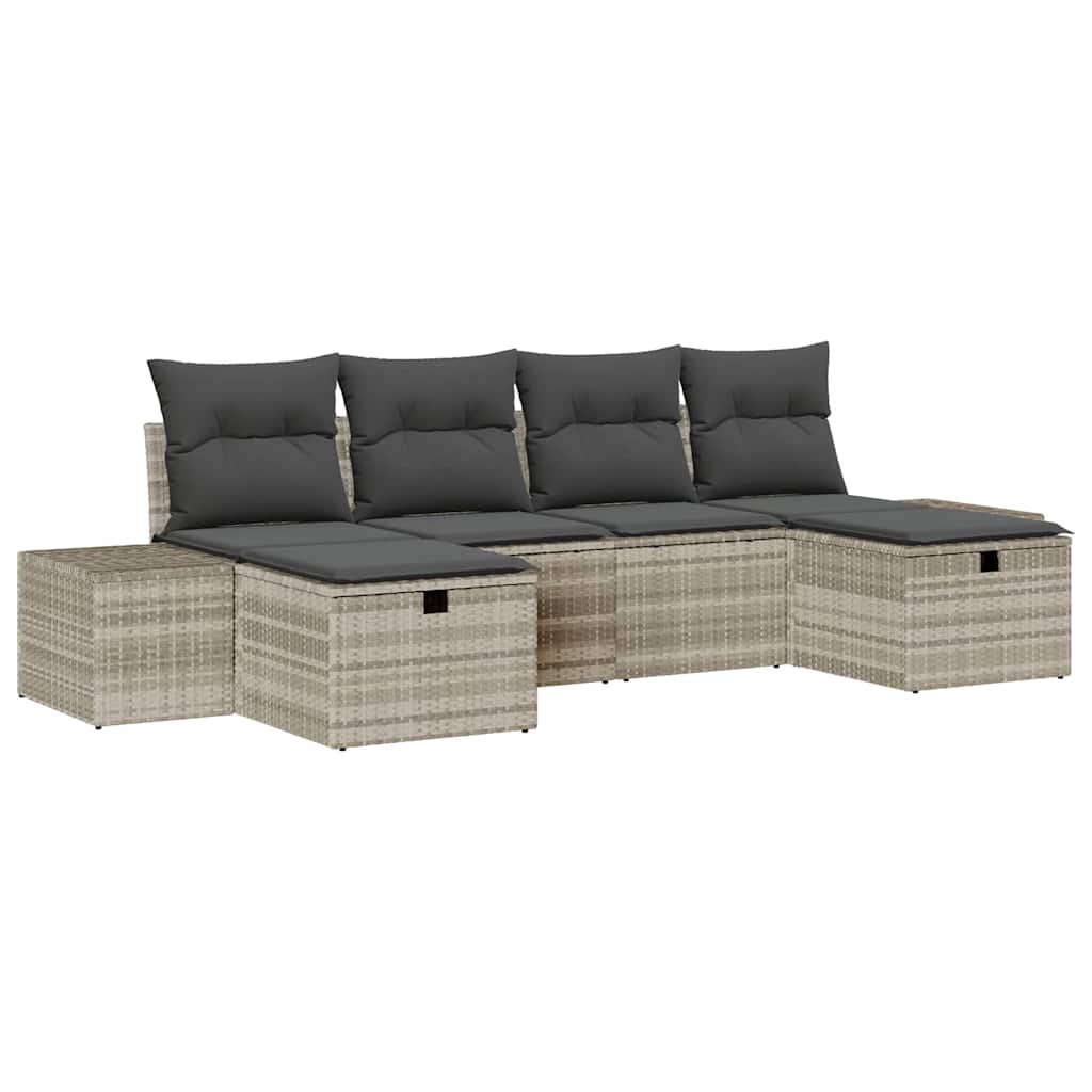 Tuin Sofa Set met kussen 6 pcs Lichtgrijs poly rattan