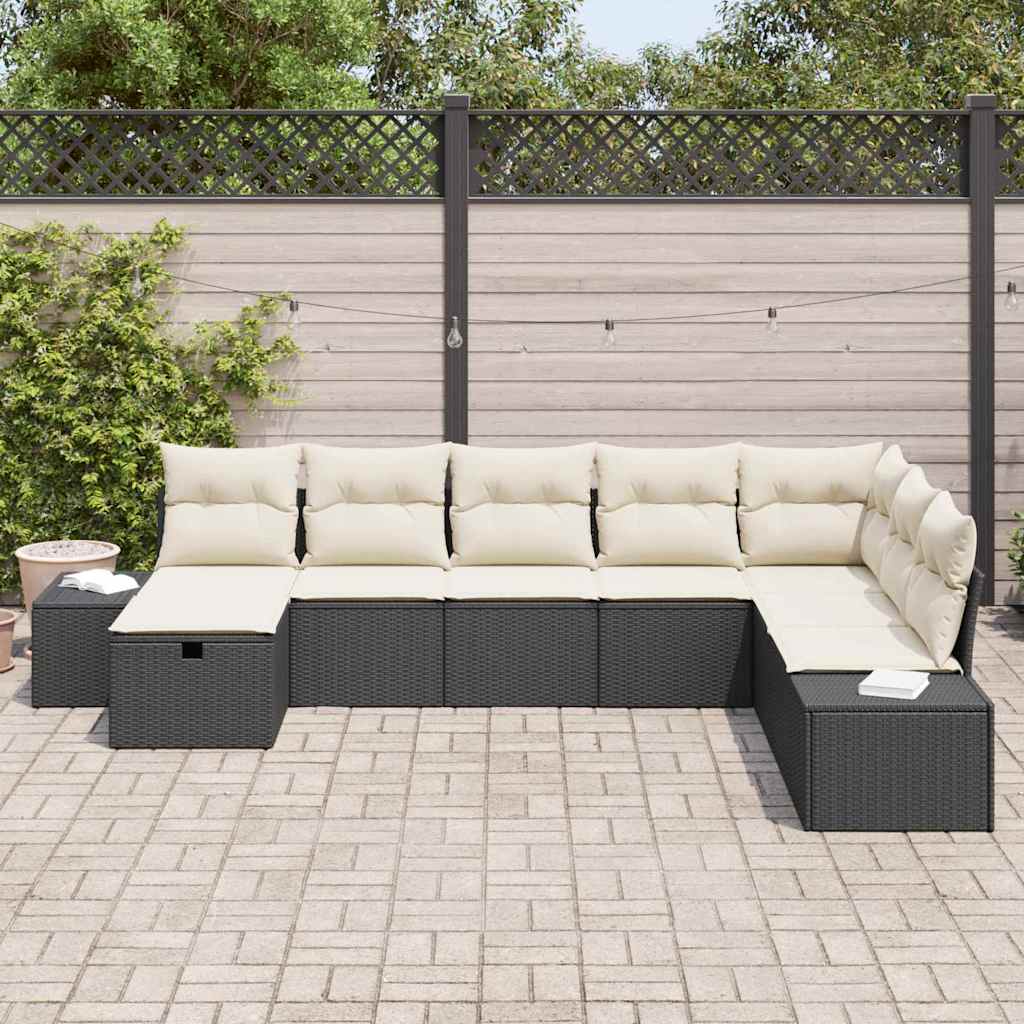 Tuin Sofa Set met kussen 8 pcs Zwart poly rattan is nu te koop bij PeponiXL, paradijselijk wonen!