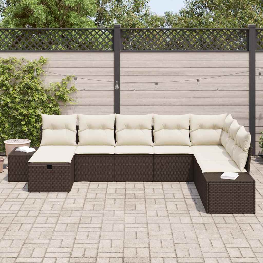 Tuin Sofa Set met kussen 8 pcs Bruin poly rattan is nu te koop bij PeponiXL, paradijselijk wonen!