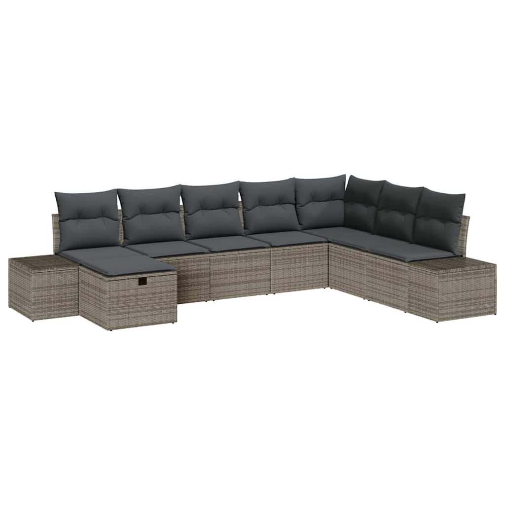 Tuin Sofa Set met kussen 8 pcs Grijs poly rattan is nu te koop bij PeponiXL, paradijselijk wonen!