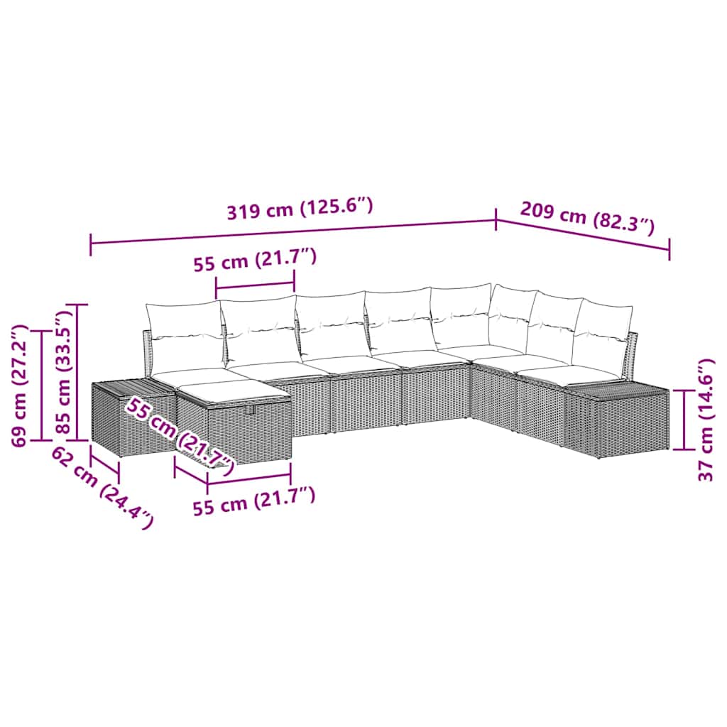 Tuin Sofa Set met kussen 8 pcs Beige poly rattan is nu te koop bij PeponiXL, paradijselijk wonen!