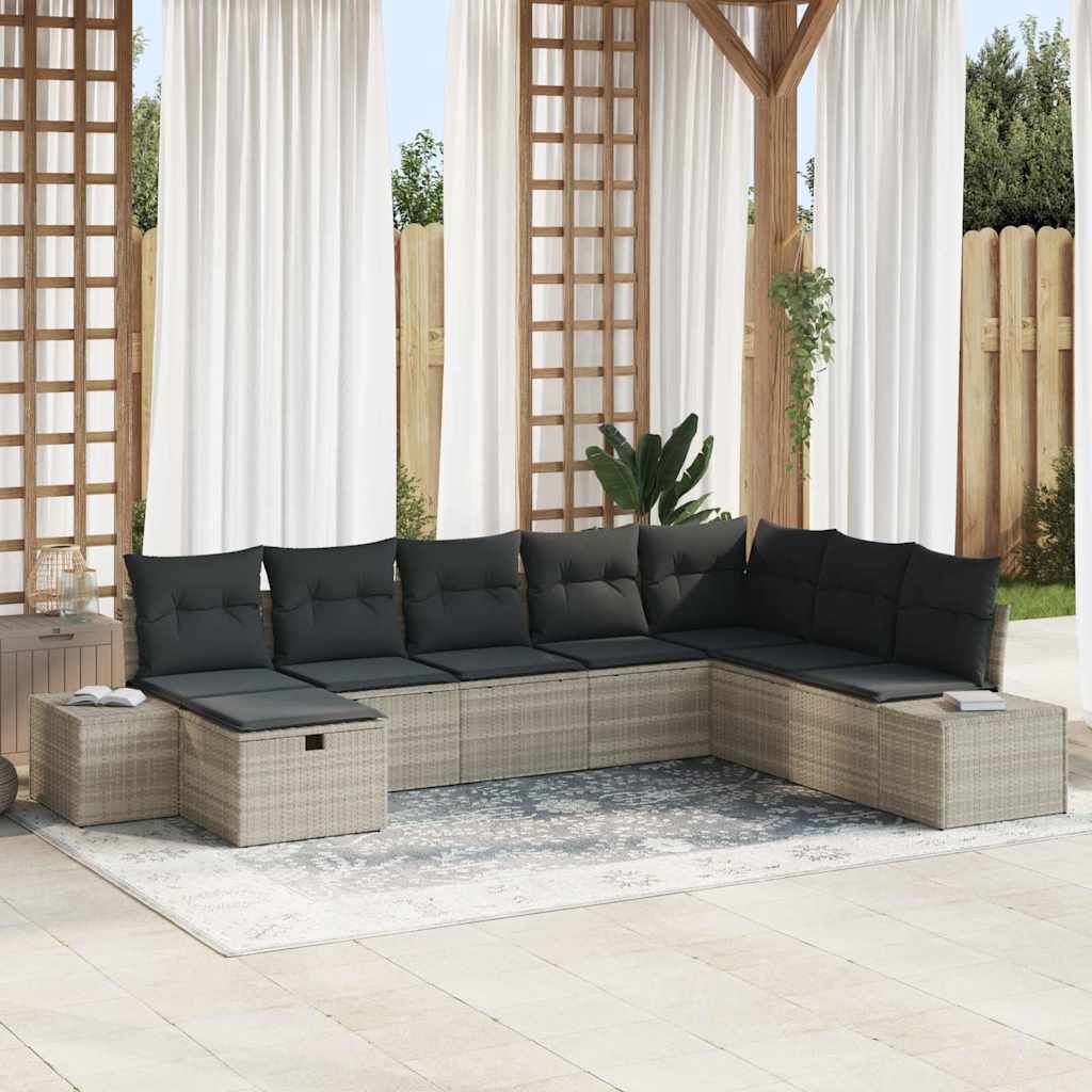 Tuin Sofa Set met kussen 8 pcs Lichtgrijs poly rattan