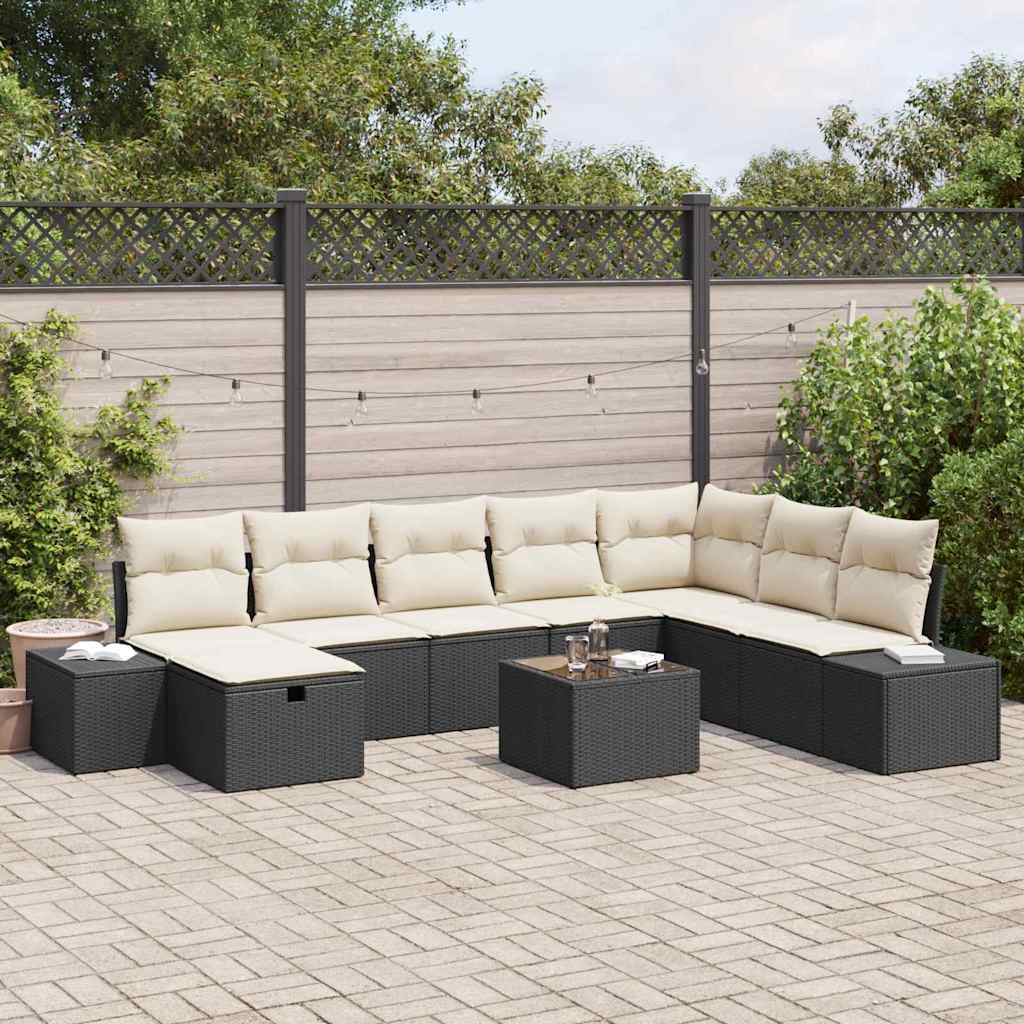 Tuin Sofa Set met kussen 9 pcs Zwart poly rattan