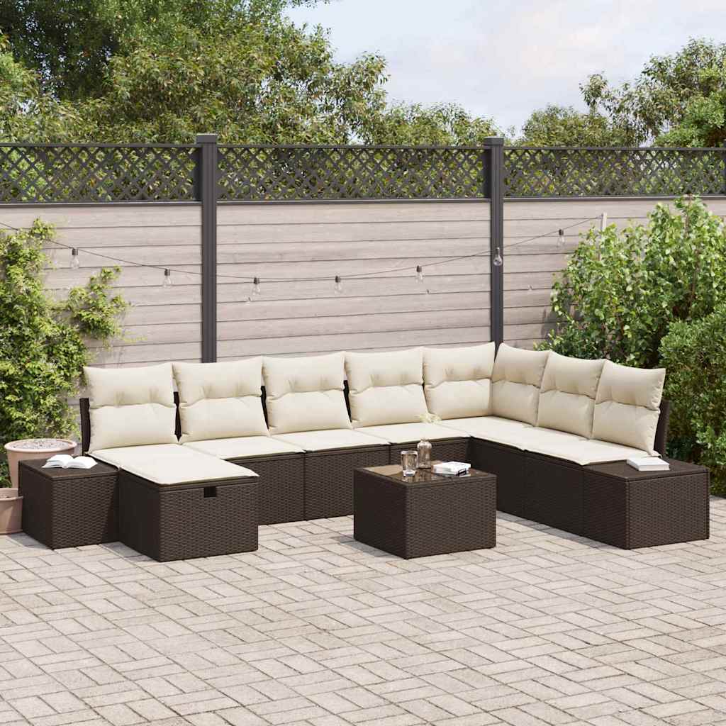 Tuin Sofa Set met kussen 9 pcs Bruin poly rattan is nu te koop bij PeponiXL, paradijselijk wonen!