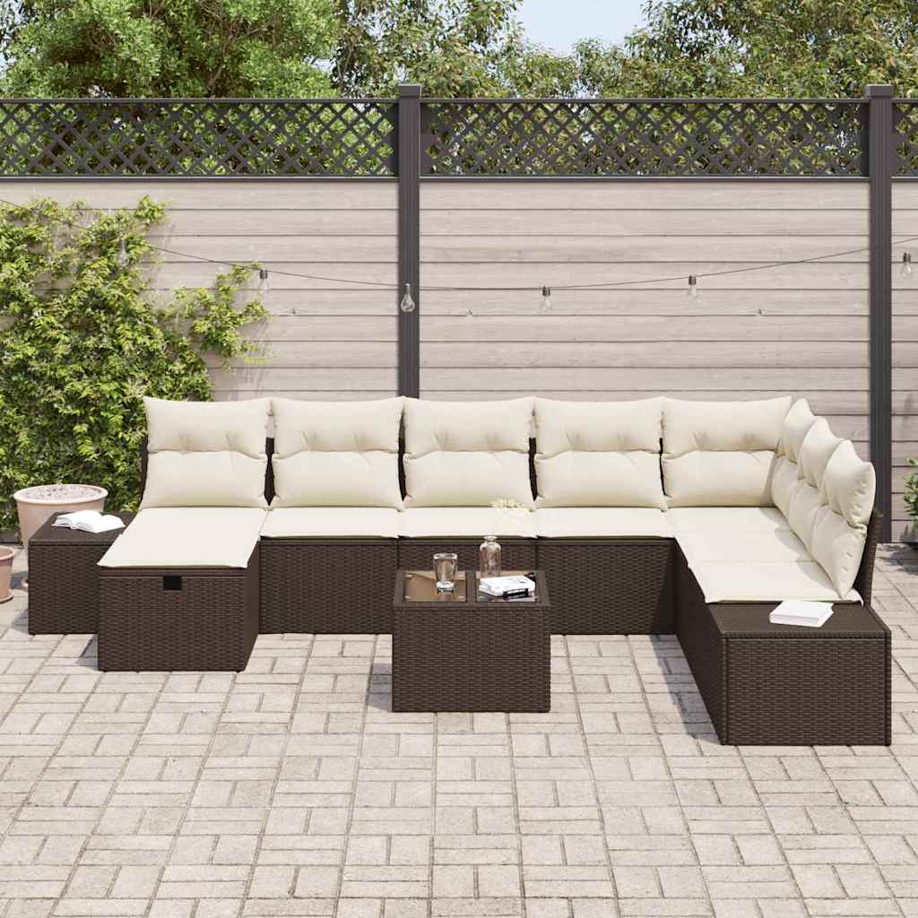 Tuin Sofa Set met kussen 9 pcs Bruin poly rattan is nu te koop bij PeponiXL, paradijselijk wonen!