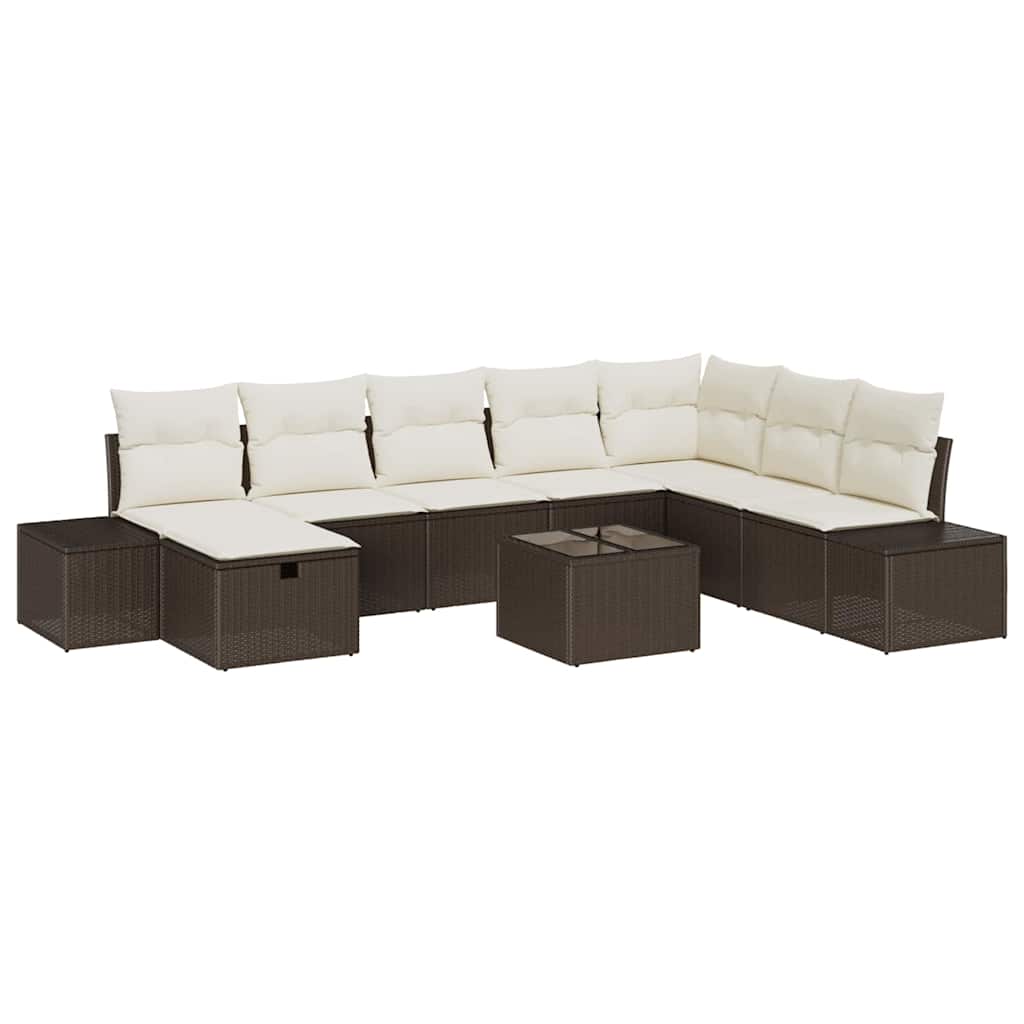 Tuin Sofa Set met kussen 9 pcs Bruin poly rattan is nu te koop bij PeponiXL, paradijselijk wonen!