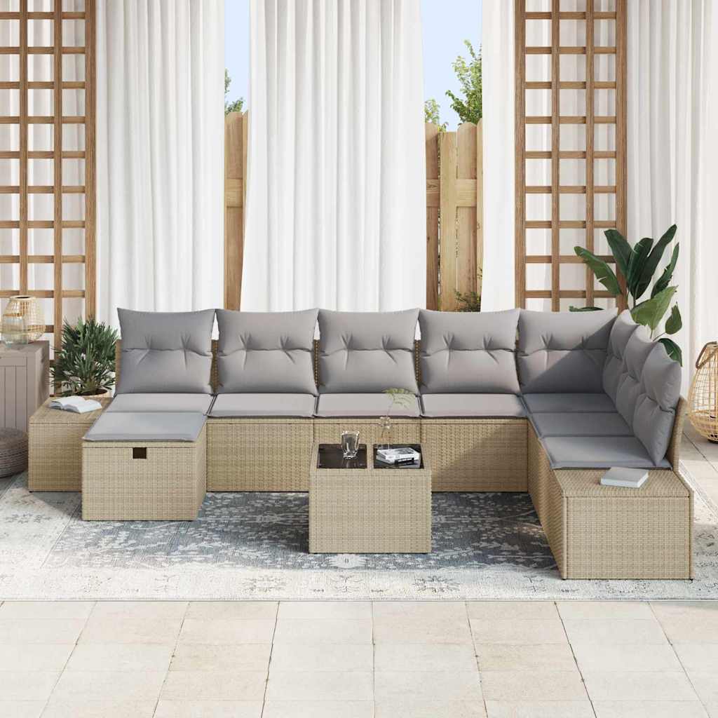 Tuin Sofa Set 9 st Beige poly rattan