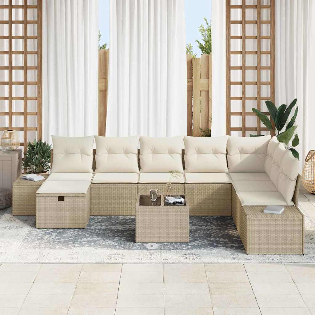 Tuin Sofa Set met kussen 9 pcs Beige poly rattan is nu te koop bij PeponiXL, paradijselijk wonen!