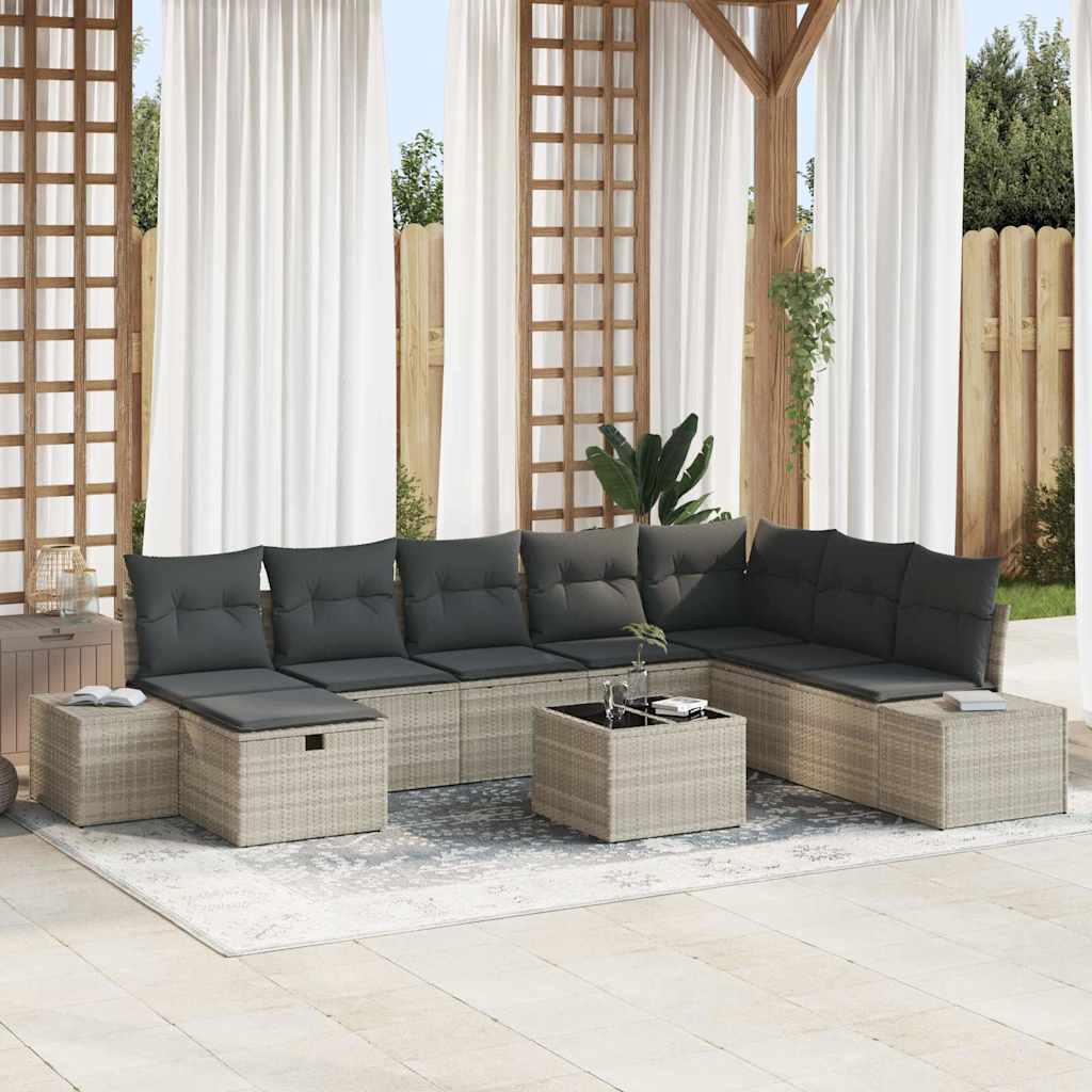 Tuin Sofa Set met kussen 9 pcs Lichtgrijs poly rattan
