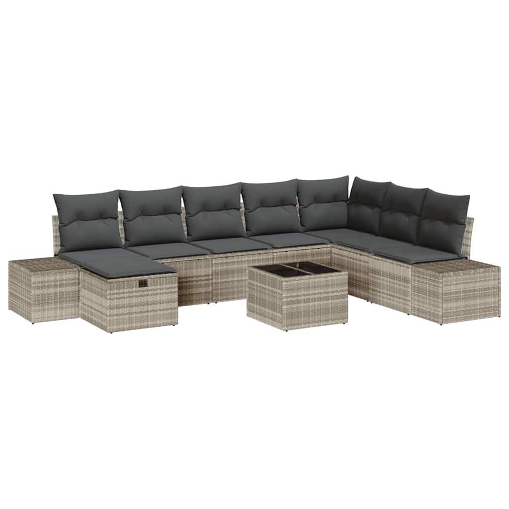 Tuin Sofa Set met kussen 9 pcs Lichtgrijs poly rattan