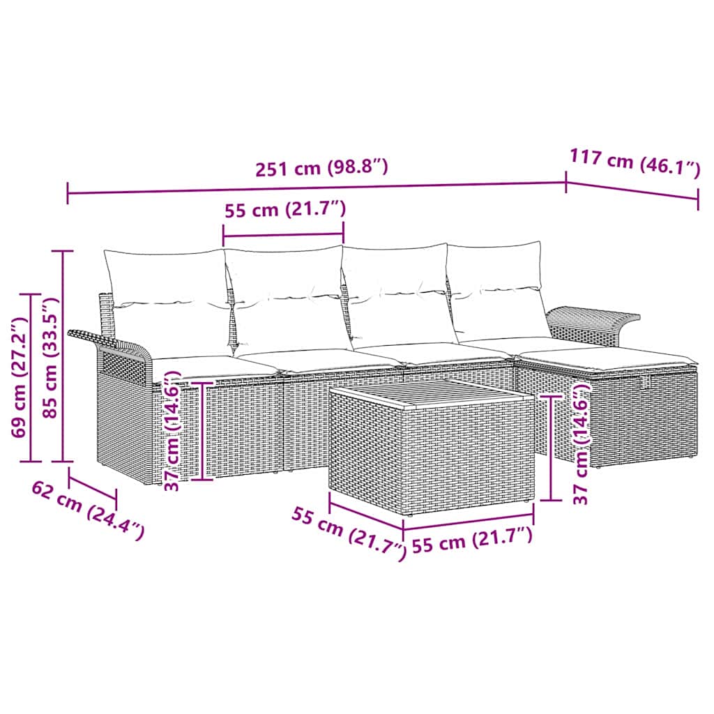 Tuinbankenset met kussen met opslag 6 pcs Zwart poly rattan is nu te koop bij PeponiXL, paradijselijk wonen!