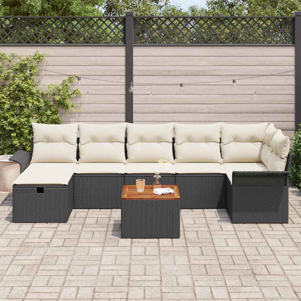 Tuinbankenset met kussen met opslag 8 pcs Zwart poly rattan is nu te koop bij PeponiXL, paradijselijk wonen!