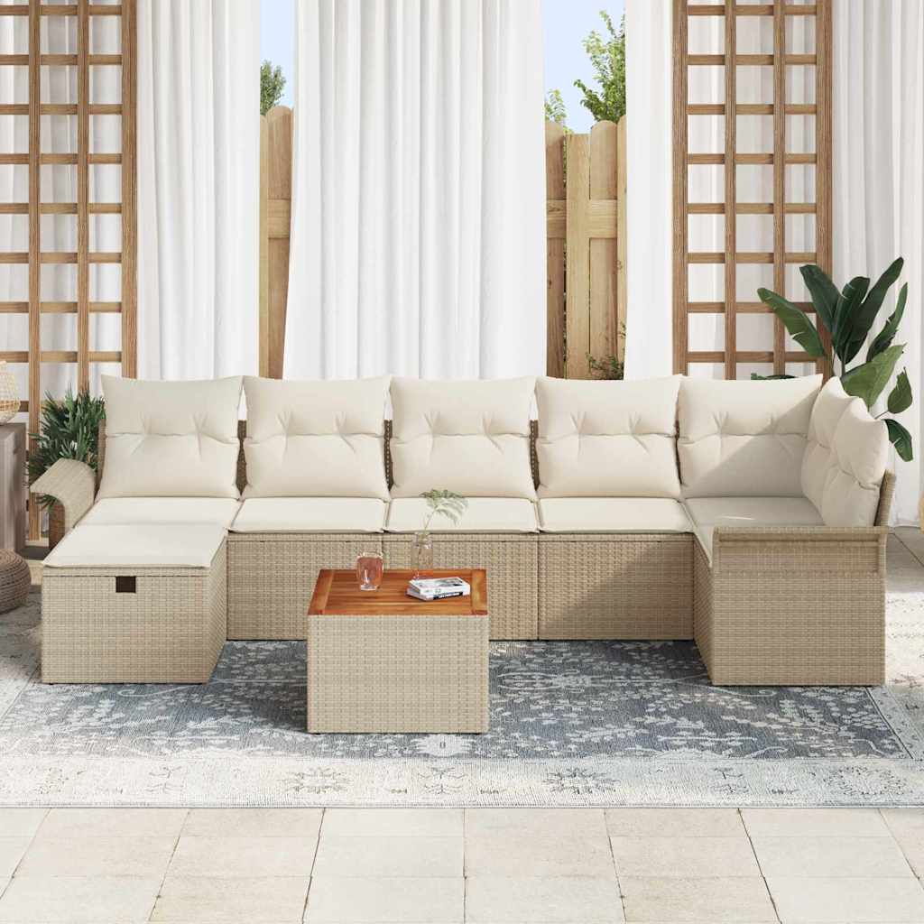 Tuinbankenset met kussen met opslag 8 pcs Beige poly rattan is nu te koop bij PeponiXL, paradijselijk wonen!