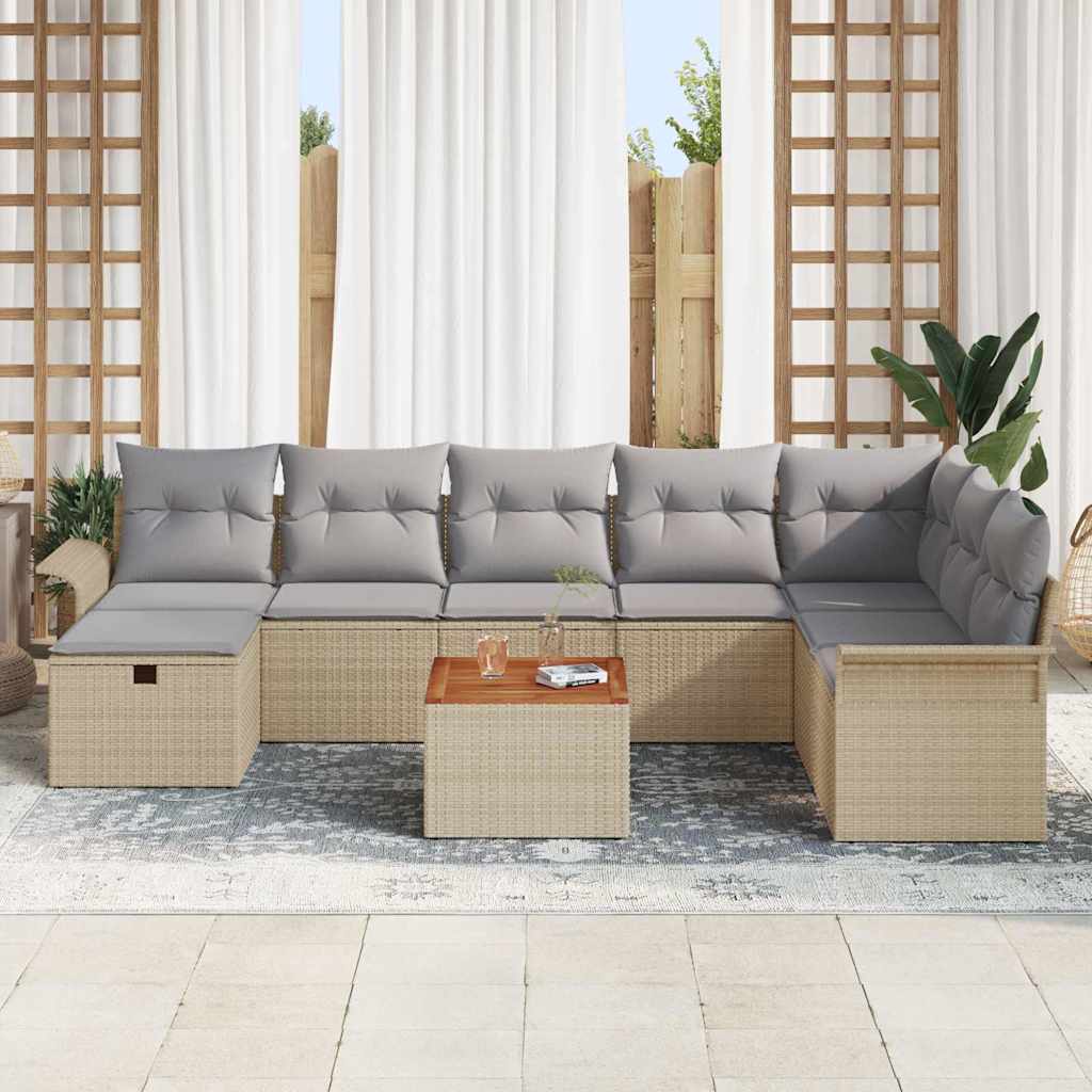 Tuinbankenset 9 st Beige poly rattan