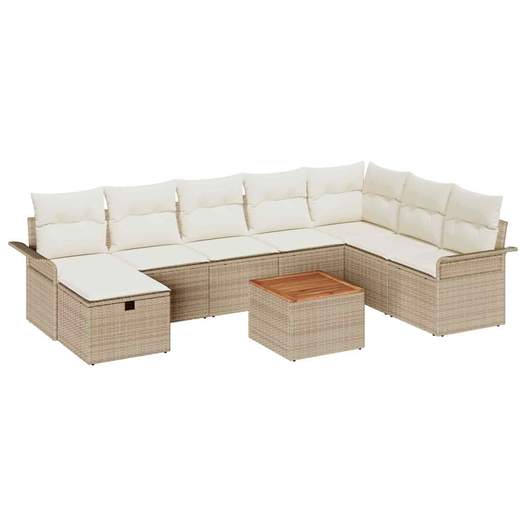 Tuinbankenset met kussen met opslag 9 pcs Beige poly rattan is nu te koop bij PeponiXL, paradijselijk wonen!