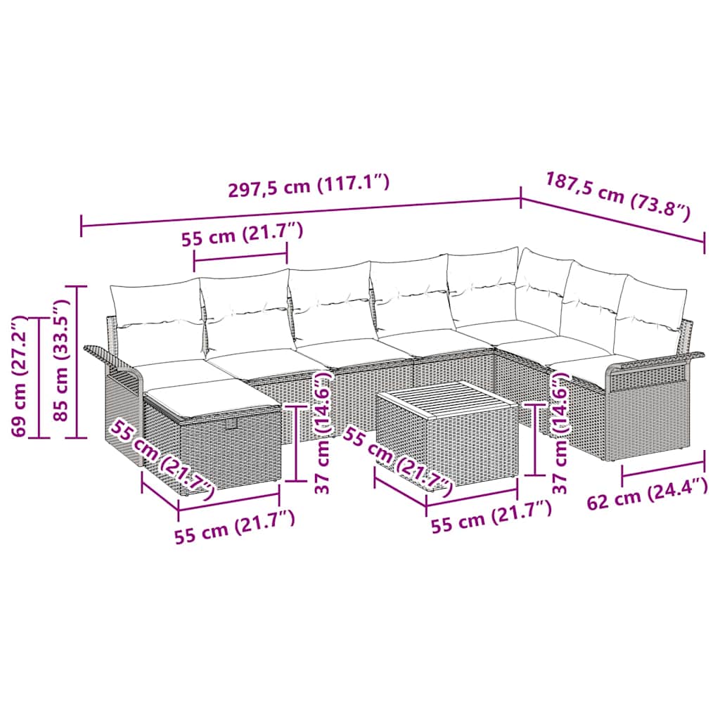 Tuinbankenset met kussen met opslag 9 pcs Beige poly rattan is nu te koop bij PeponiXL, paradijselijk wonen!