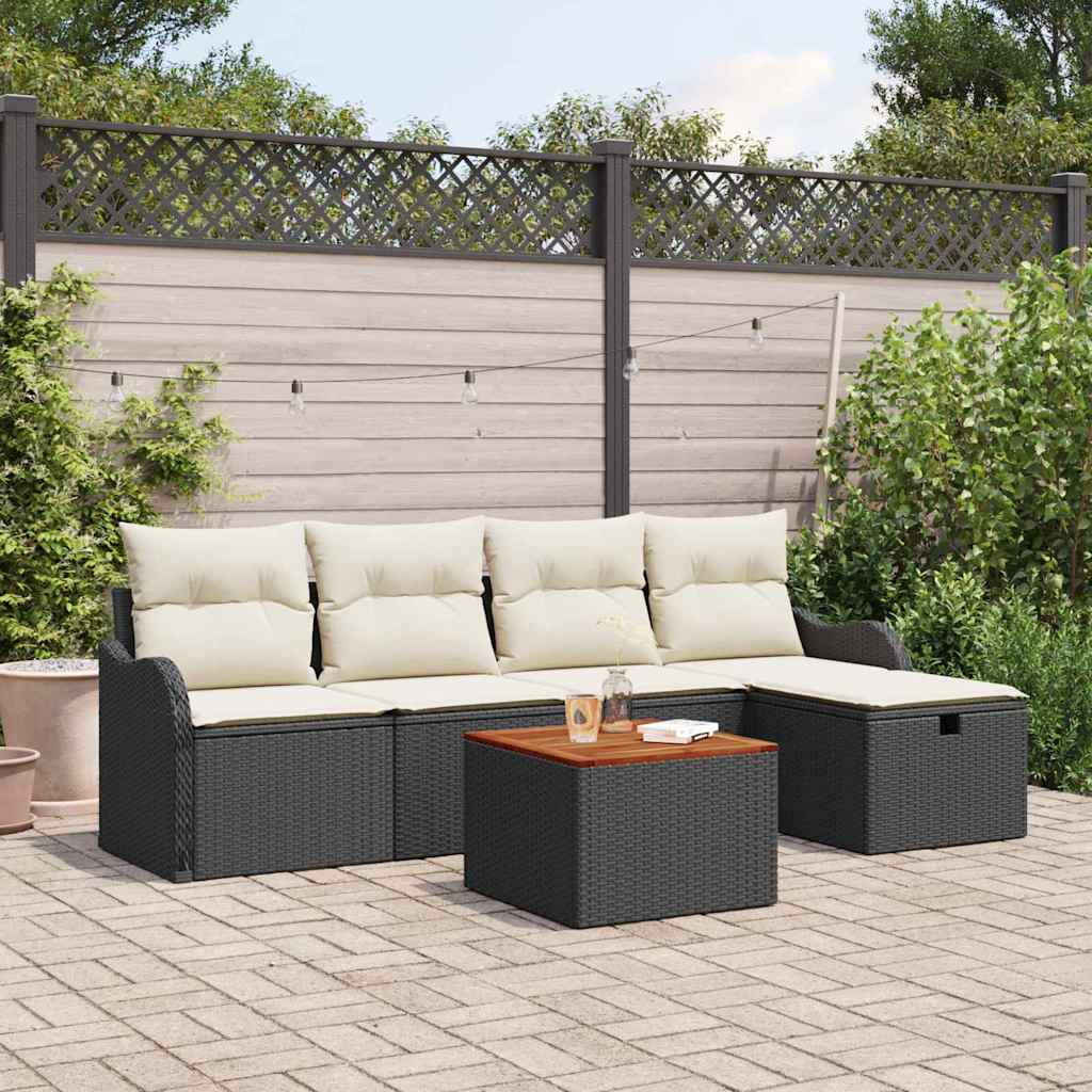 Tuinbankenset met kussen met opslag 6 pcs Zwart poly rattan is nu te koop bij PeponiXL, paradijselijk wonen!