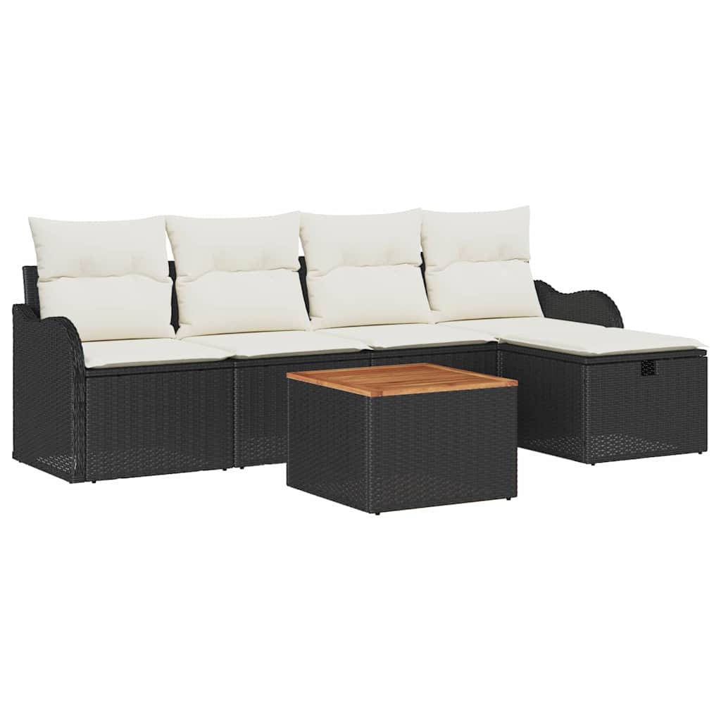 Tuinbankenset met kussen met opslag 6 pcs Zwart poly rattan is nu te koop bij PeponiXL, paradijselijk wonen!