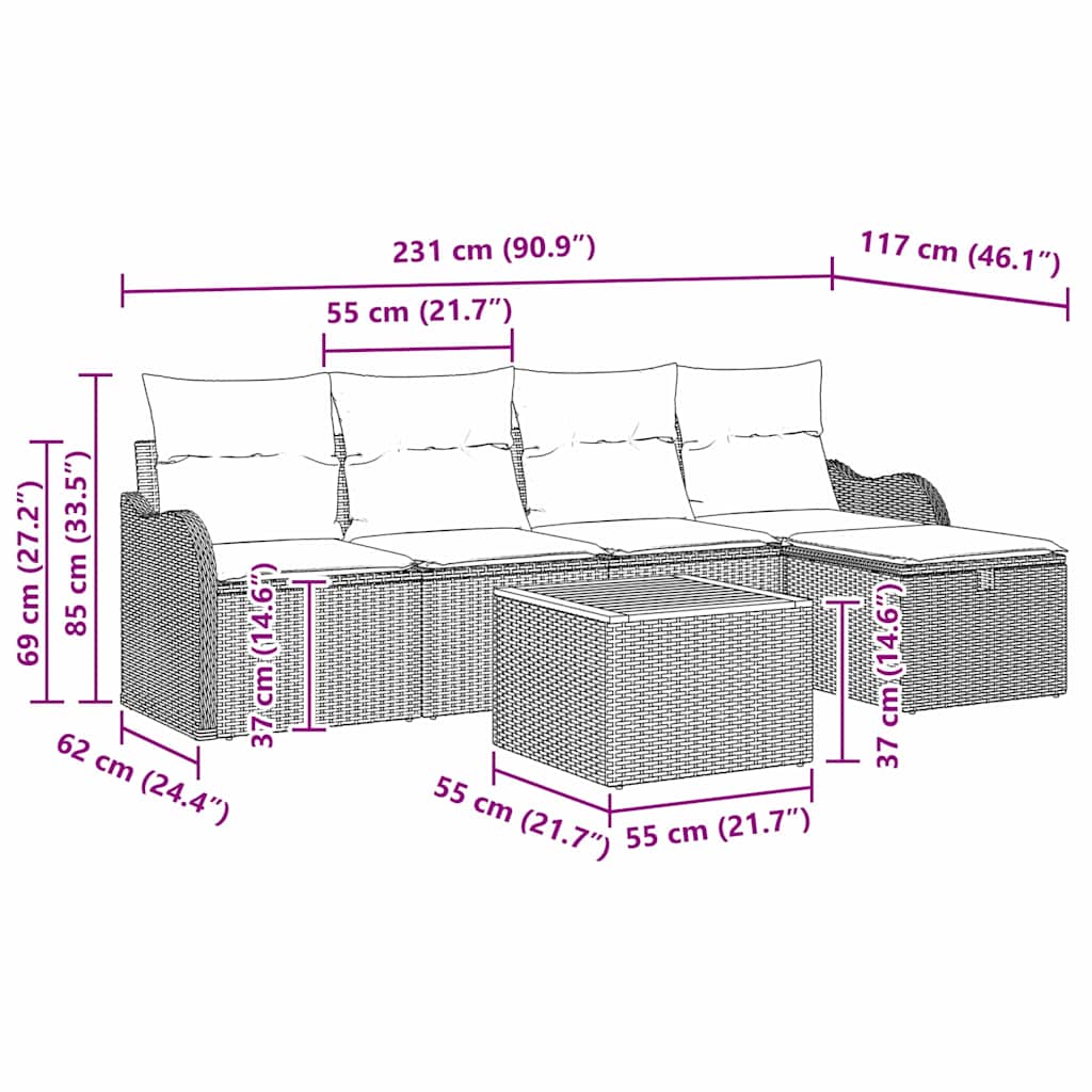 Tuinbankenset met kussen met opslag 6 pcs Zwart poly rattan is nu te koop bij PeponiXL, paradijselijk wonen!