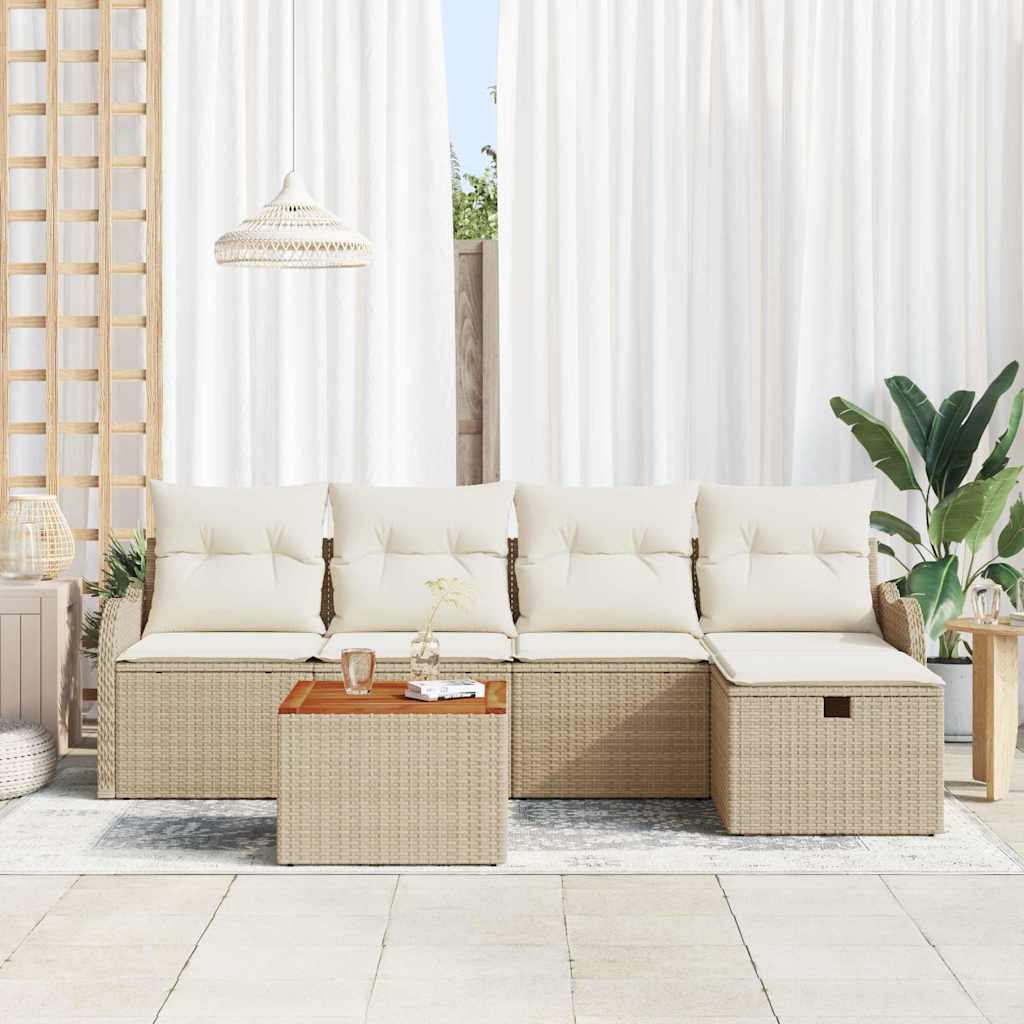 Tuinbankenset met kussen met opslag 6 pcs Beige poly rattan is nu te koop bij PeponiXL, paradijselijk wonen!