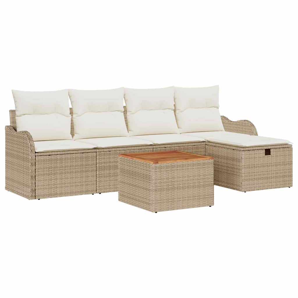 Tuinbankenset met kussen met opslag 6 pcs Beige poly rattan is nu te koop bij PeponiXL, paradijselijk wonen!