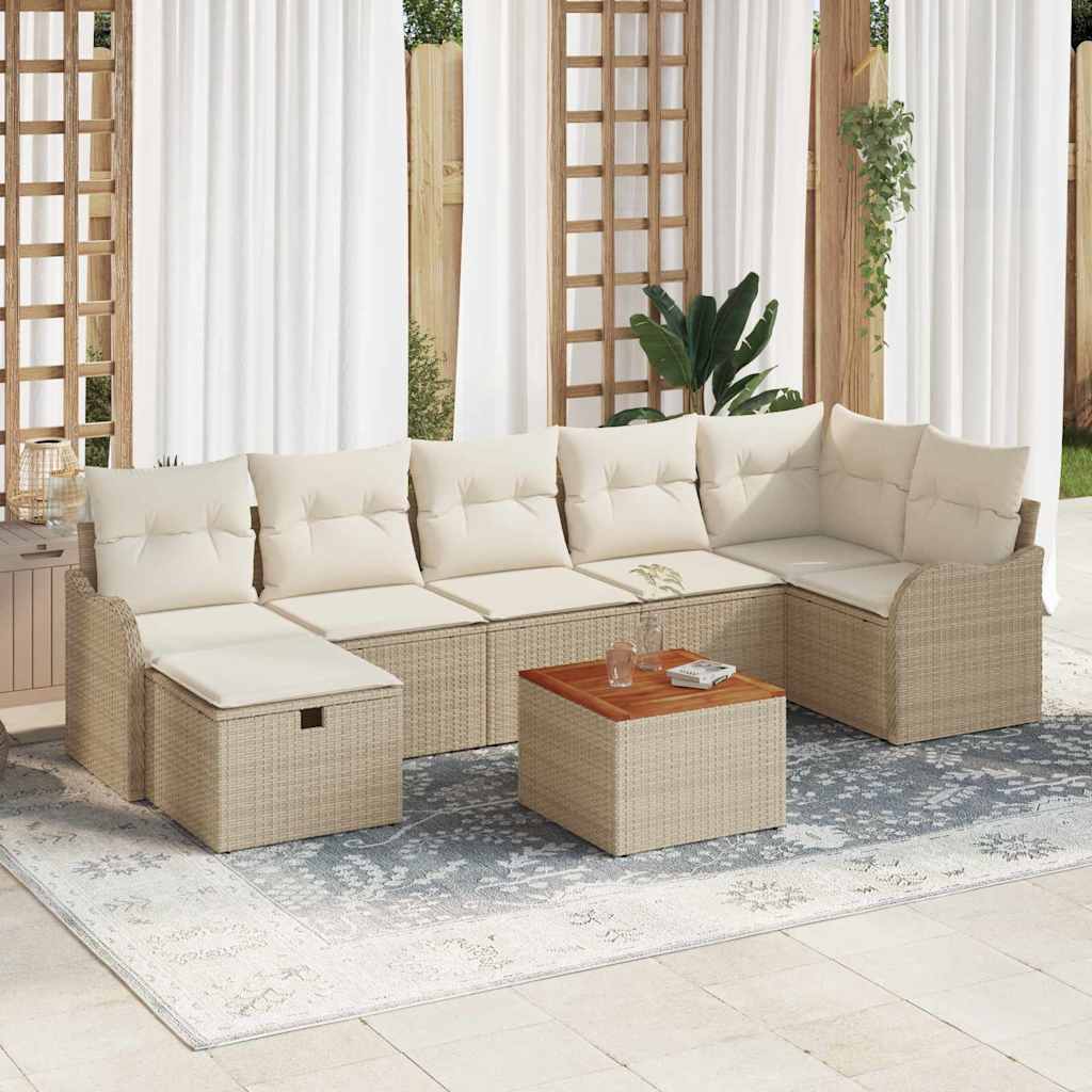 Tuinbankenset met kussen met opslag 8 pcs Beige poly rattan is nu te koop bij PeponiXL, paradijselijk wonen!