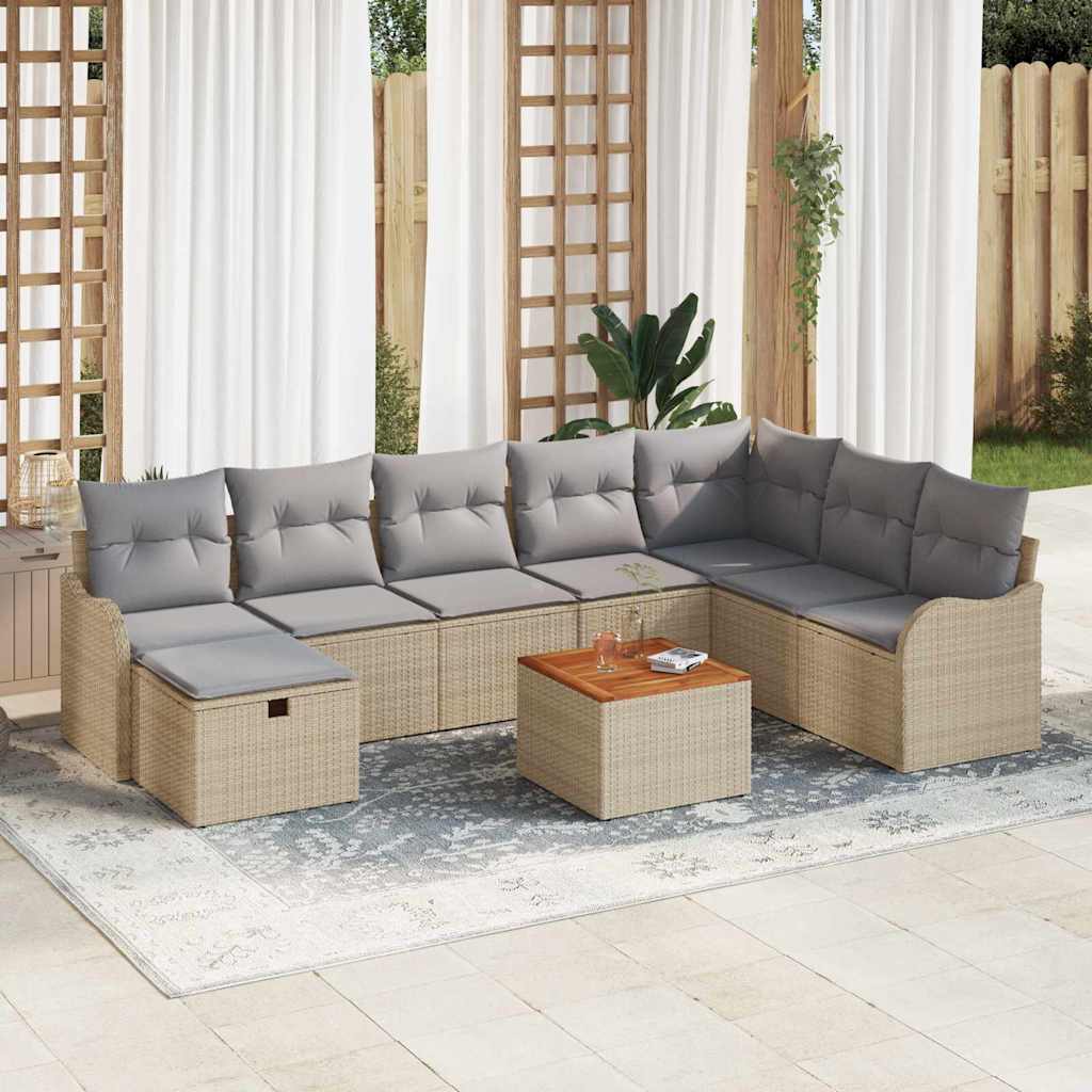 Tuinbankenset 9 st Beige poly rattan